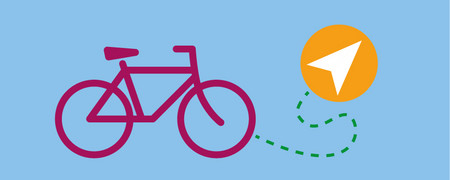 Symbole: Fahrrad, Streckenstriche und Papierflieger  - Link auf: Mobilität