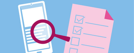 Lupe und Checkliste  - Link auf: App-Check: Worauf muss ich achten?